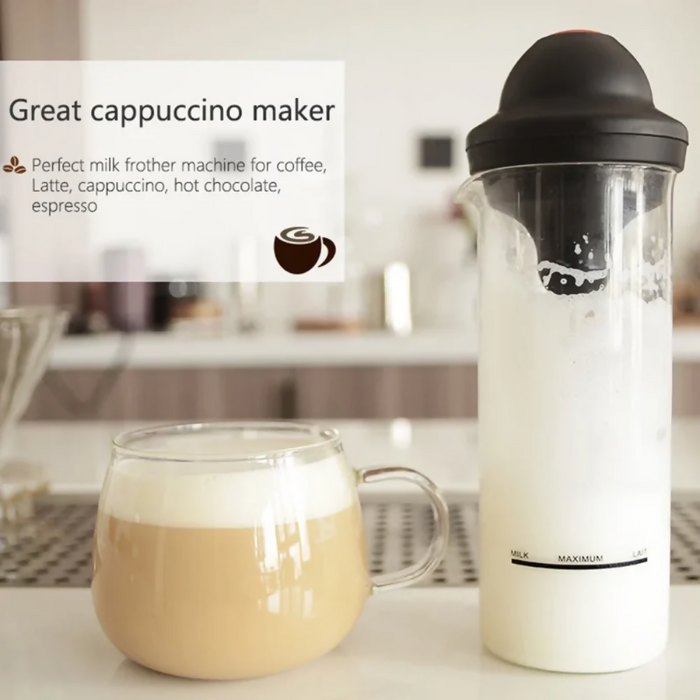 ESPUMADOR BATIDOR PARA LECHE CON VASO DE VIDRIO 450ML