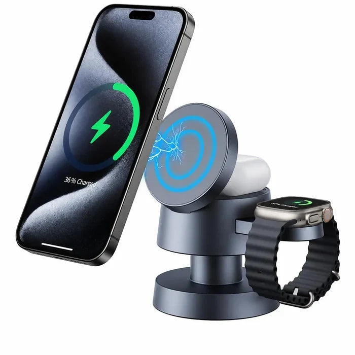 ESTACIÓN DE CARGA MAGNÉTICA INALÁMBRICA PREMIUM 4 EN 1 CON LÁMPARA LED Y MAGSAFE