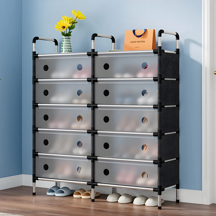ESTANTE ZAPATOS ORGANIZADOR ZAPATERO METÁLICO DOBLE 28 PARES NEGRO