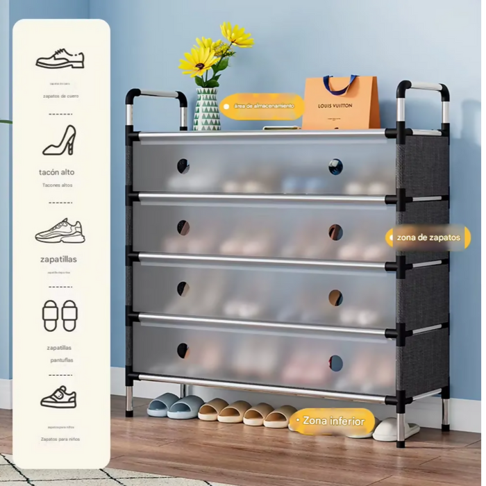 ESTANTE ZAPATOS ORGANIZADOR ZAPATERO METÁLICO DOBLE 28 PARES NEGRO