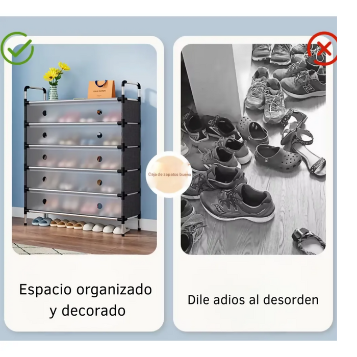 ESTANTE ZAPATOS ORGANIZADOR ZAPATERO METÁLICO DOBLE 28 PARES NEGRO