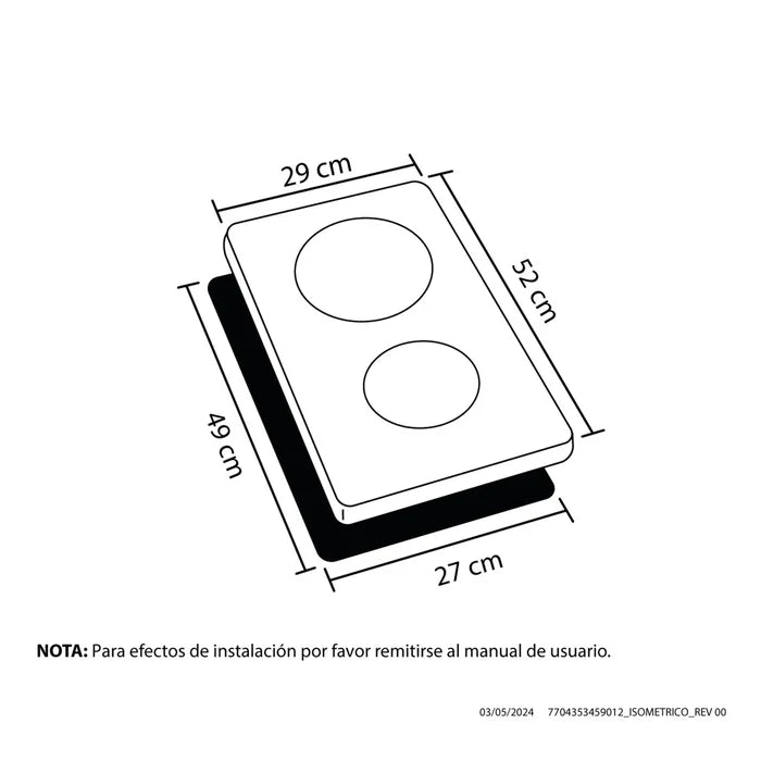 Estufa de empotrar Vitrocerámica negra 30 cm eléctrica 220V Haceb