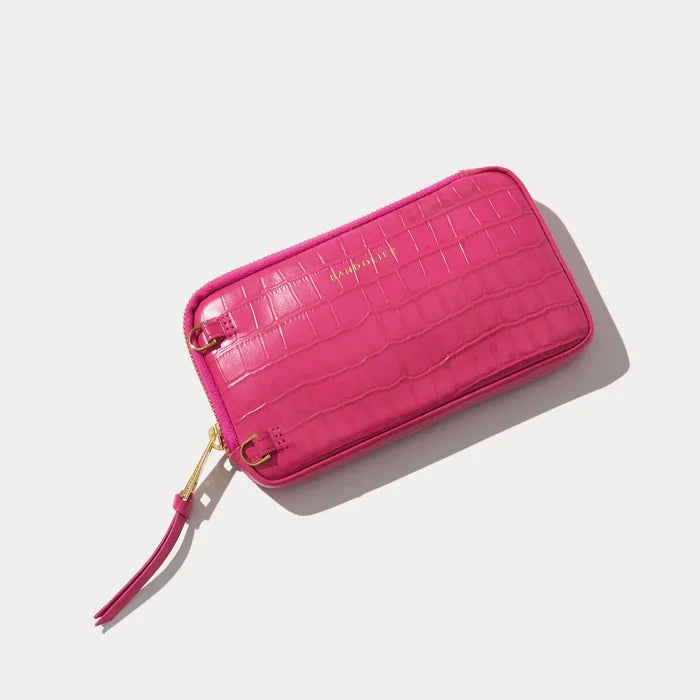 Expanded Zip Pouch - Magenta Croc/Gold
