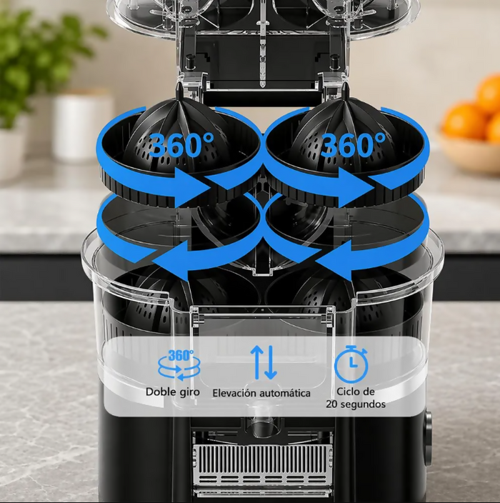 EXTRACTOR DE JUGO DE NARANJA ELÉCTRICO DOBLE CABEZAL