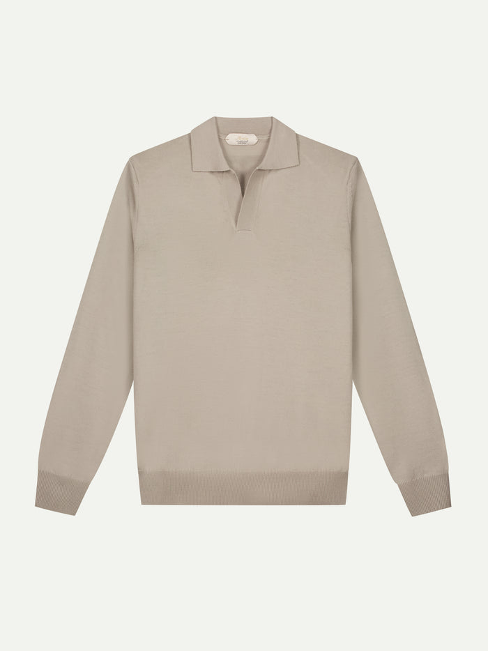 Extrafine Merino Buttonless Polo Greige