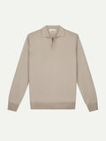Extrafine Merino Buttonless Polo Greige