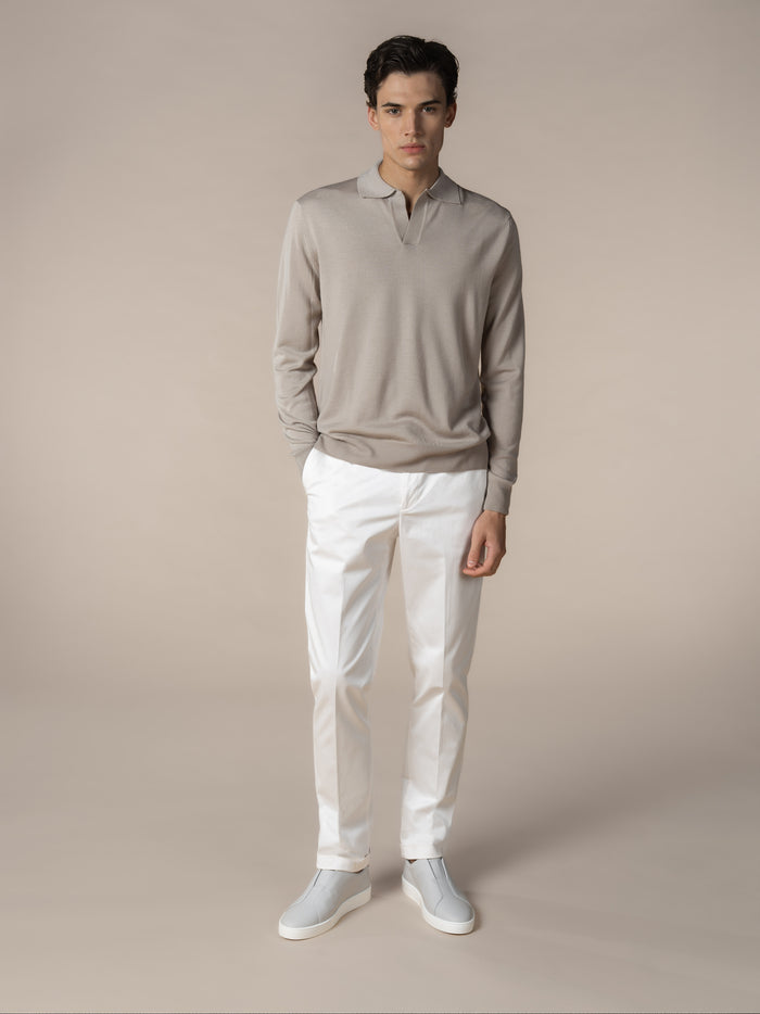 Extrafine Merino Buttonless Polo Greige