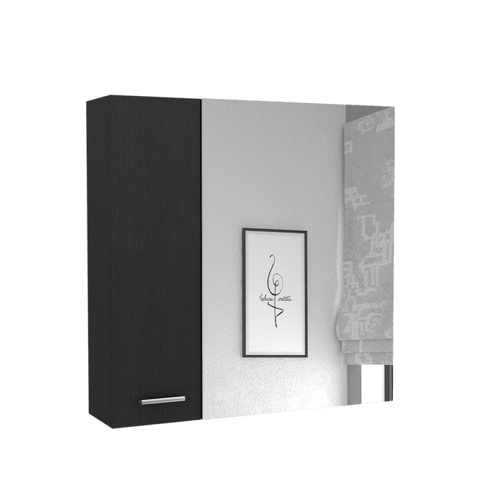 GABINETE DE BAÑO APOLIS, WENGUE, CON PUERTA ESPEJO Y DOS ENTREPAÑOS PARA UBICAR MÚLTIPLES OBJETOS
