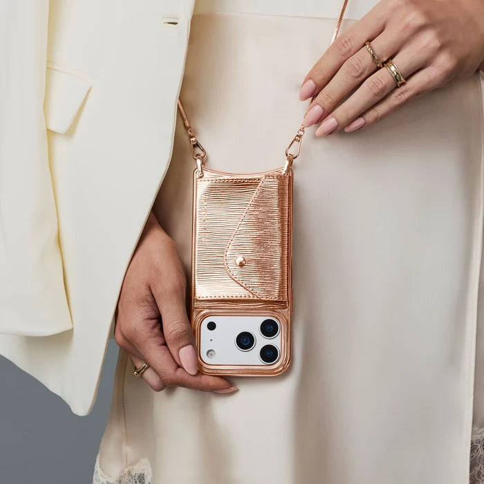 Gia Chrome Crossbody Phone Case - Rose Gold Wave/Chrome Rose Gold