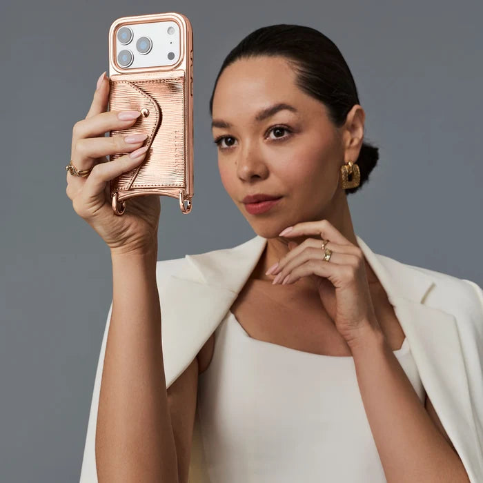 Gia Chrome Crossbody Phone Case - Rose Gold Wave/Chrome Rose Gold