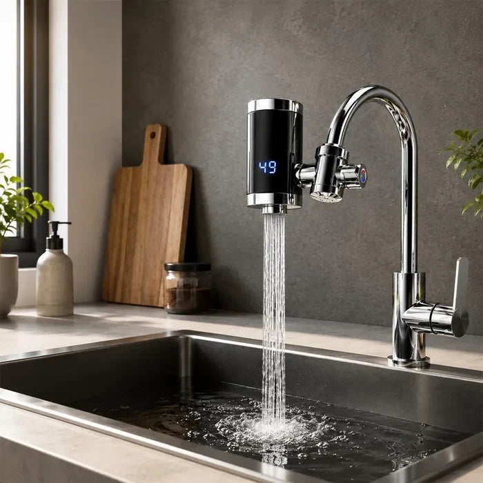 GRIFO CALENTADOR DE AGUA ELÉCTRICO INSTANTÁNEO PARA COCINA CON DISPLAY LED