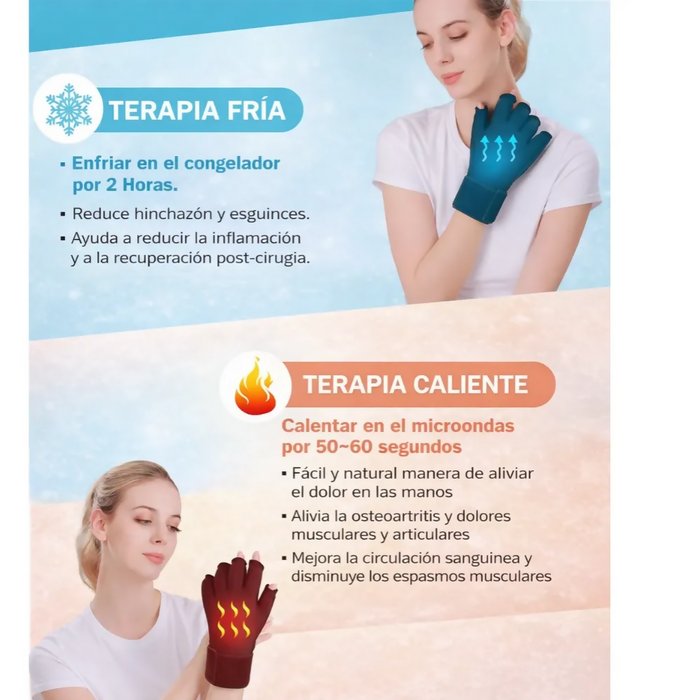 GUANTE TERAPÉUTICO FRÍO CALOR GEL COMPRESIÓN DOLOR MANO