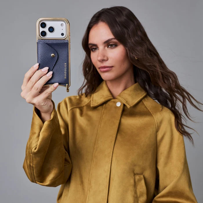 Hailey Chrome Crossbody Phone Case - Navy Chrome/Gold