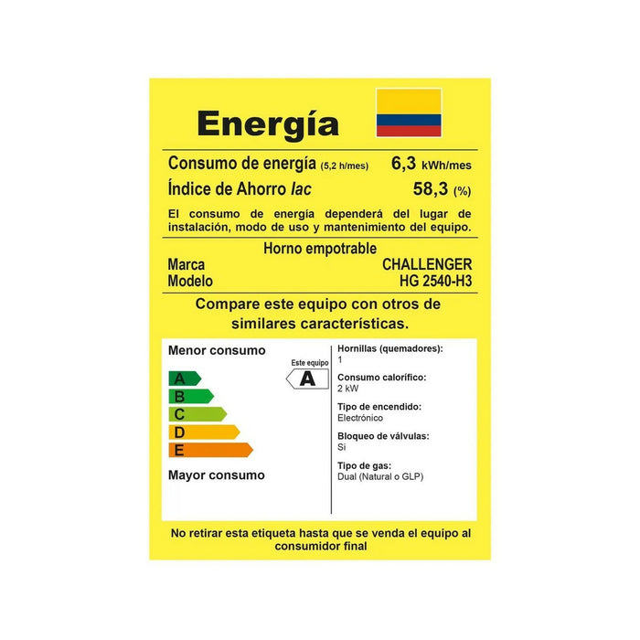HORNO DE EMPOTRAR CHALLENGER A GAS NATURAL SQ ACERO HG 2540