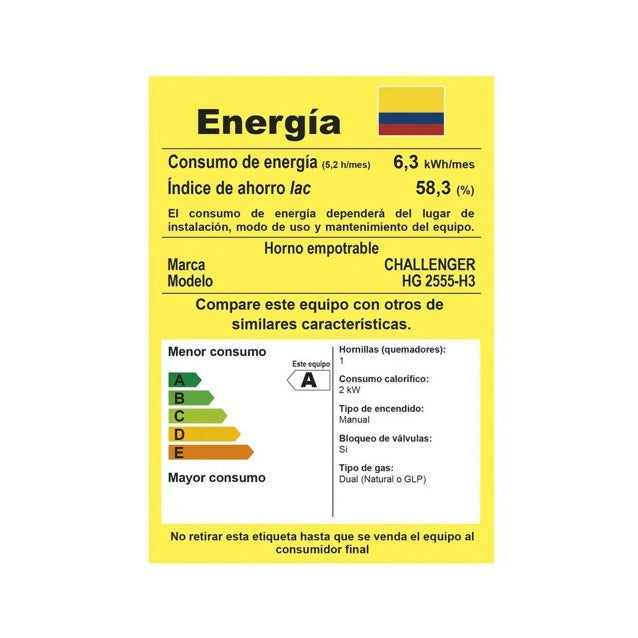 HORNO DE EMPOTRAR CHALLENGER MIXTO-52LTS-60CM-120V - HG 2555 – ACERO INOX/NEGRO
