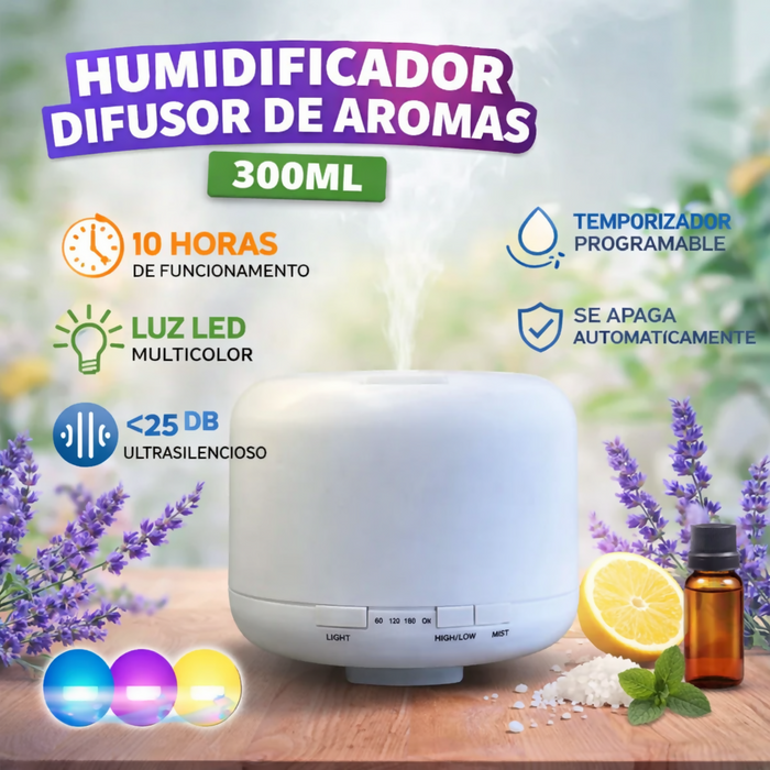 HUMIFICADOR AMBIENTADOR DIFUSOR DE AROMA 300ML MASMELO ✅