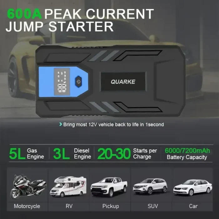 INICIADOR DE BATERÍA PARA CARRO MOTO CON LINTERNA POWER BANK