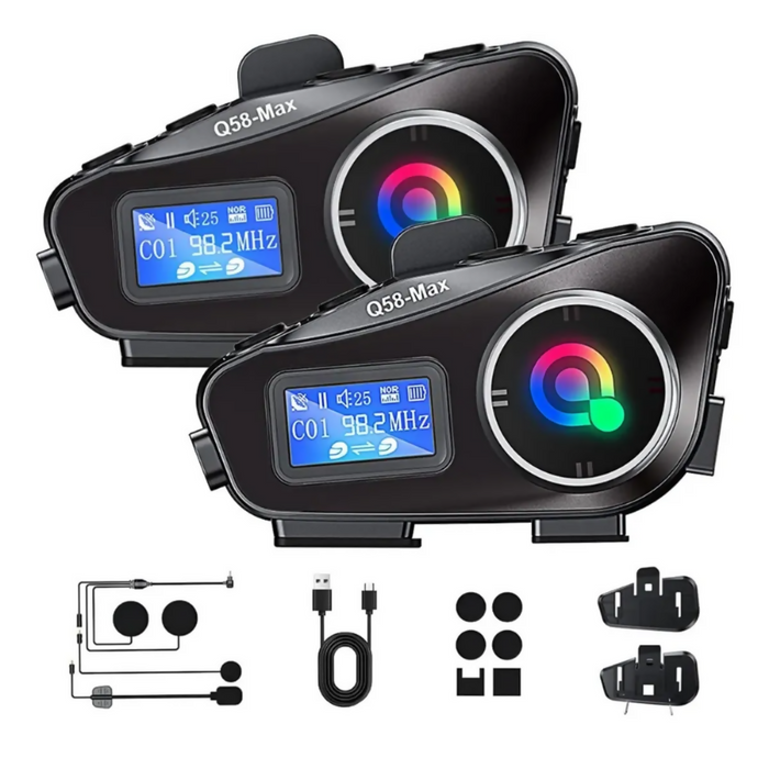 INTERCOMUNICADOR CASCO MOTO Q58MAX BLUETOOTH FM 2 UNIDADES