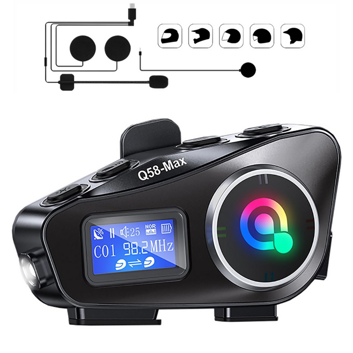 INTERCOMUNICADOR PARA MOTO Q58 RGB MÚSICA BLUETOOTH 25 HORAS