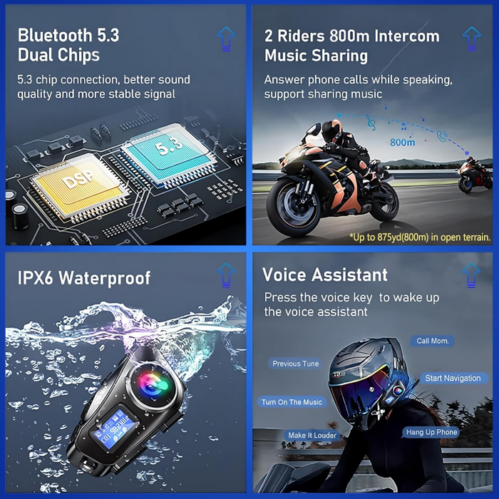 INTERCOMUNICADOR PARA MOTO Q58 RGB MÚSICA BLUETOOTH 25 HORAS