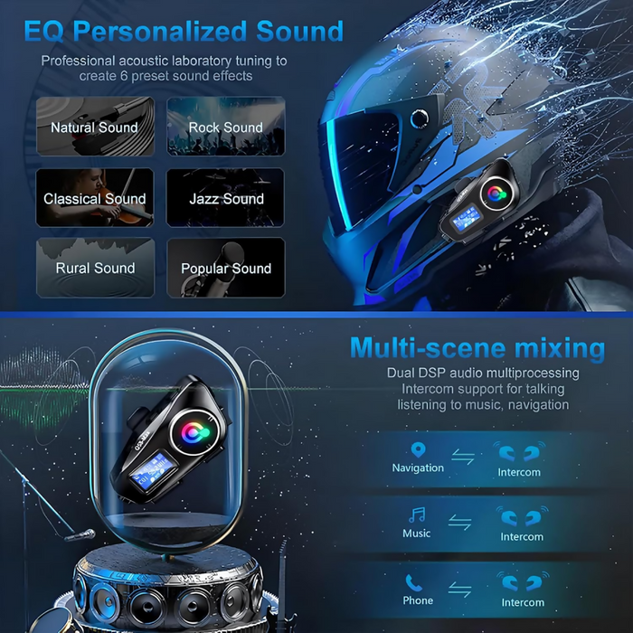 INTERCOMUNICADOR PARA MOTO Q58 RGB MÚSICA BLUETOOTH 25 HORAS