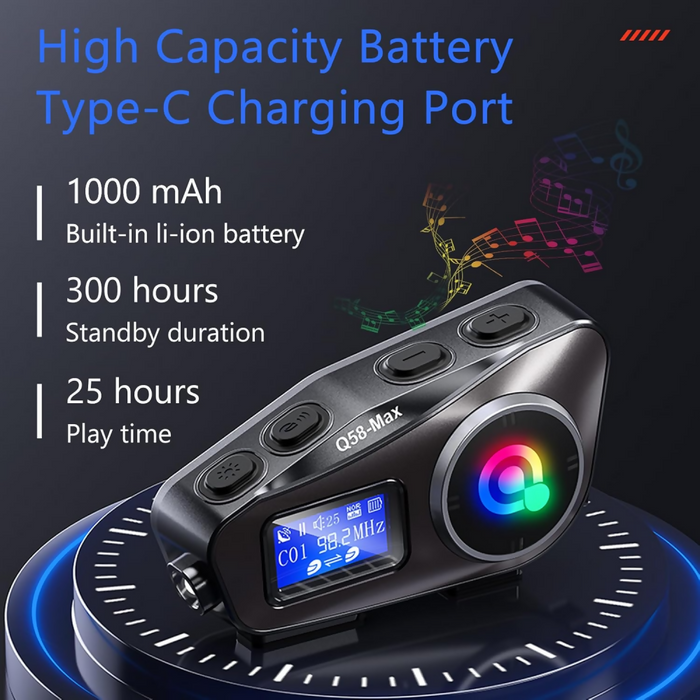 INTERCOMUNICADOR PARA MOTO Q58 RGB MÚSICA BLUETOOTH 25 HORAS