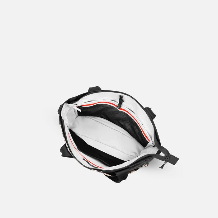 A Sherpani Jetsetter Ciao Travel Tote Bag, above view showing inside pockets on white backdrop.  #color_ciao-print
