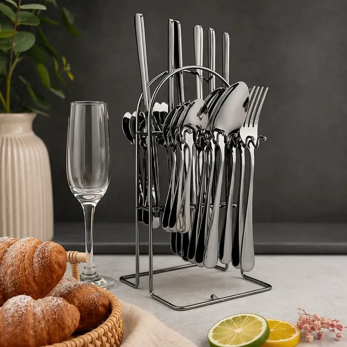 JUEGO CUBIERTOS MESA SET 24 PIEZAS 6 PUESTOS ACERO PREMIUM