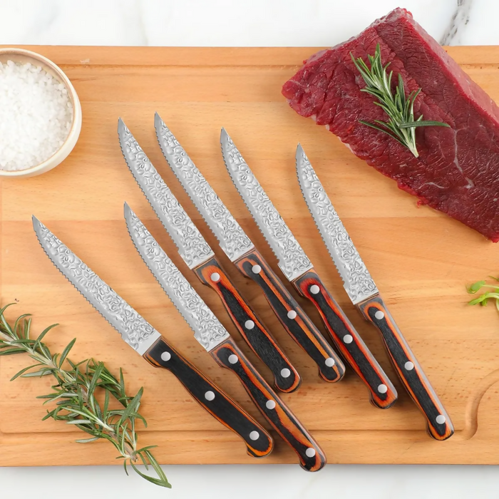 JUEGO CUCHILLOS COCINA BASE MADERA ACERO INOXIDABLE PREMIUM