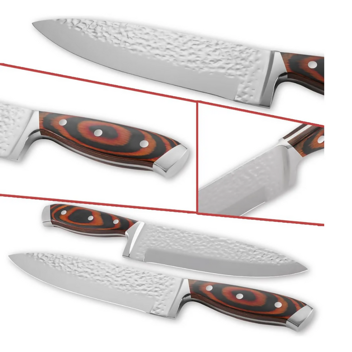 JUEGO CUCHILLOS COCINA BASE MADERA ACERO INOXIDABLE PREMIUM