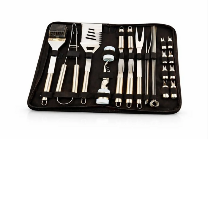 JUEGO DE CUBIERTOS PARA PARRILLA 29 PIEZAS EN ACERO INOXIDABLE CON ESTUCHE PROFESIONAL