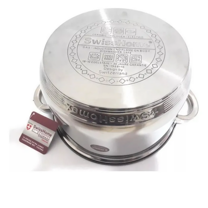 JUEGO DE OLLAS ACERO INOXIDABLE SWISSHOME X 13 GRATIS TETERA PLATEADO