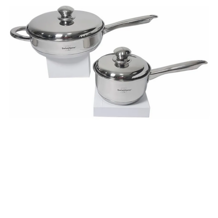 JUEGO DE OLLAS ACERO QUIRÚRGICO SWISSHOME 12 PIEZAS PLATEADO