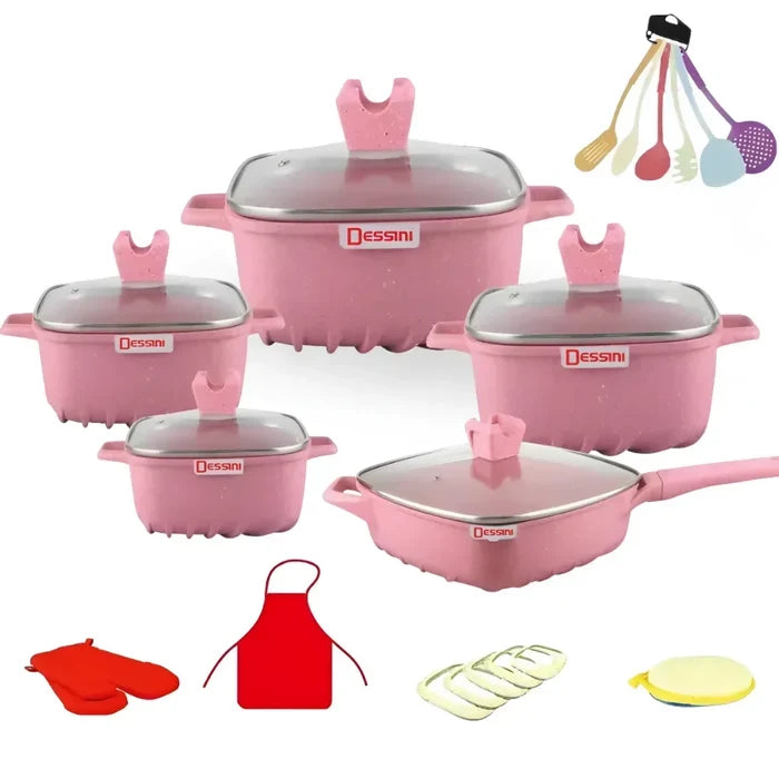 JUEGO DE OLLAS BATERÍA DE COCINA EN GRANITO DESSINI 25 PCS