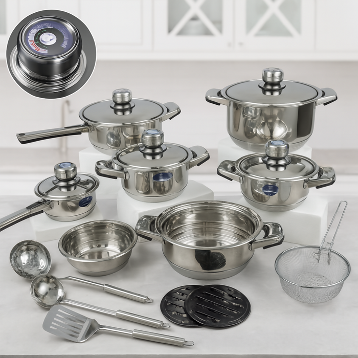 JUEGO OLLAS ACERO QUIRÚRGICO BATERÍA COCINA KLAUSBERG 21 PCS