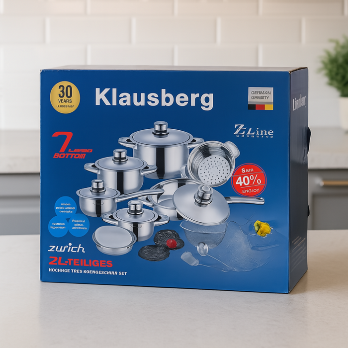 JUEGO OLLAS ACERO QUIRÚRGICO BATERÍA COCINA KLAUSBERG 21 PCS