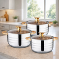 JUEGO OLLAS BATERÍA DE COCINA ACERO QUIRÚRGICO 6 PCS TAPA ACERO PLATEADO