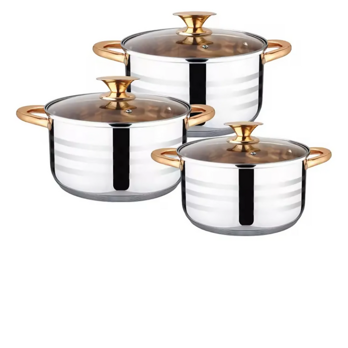 JUEGO OLLAS BATERÍA DE COCINA ACERO QUIRÚRGICO 6 PCS TAPA ACERO PLATEADO