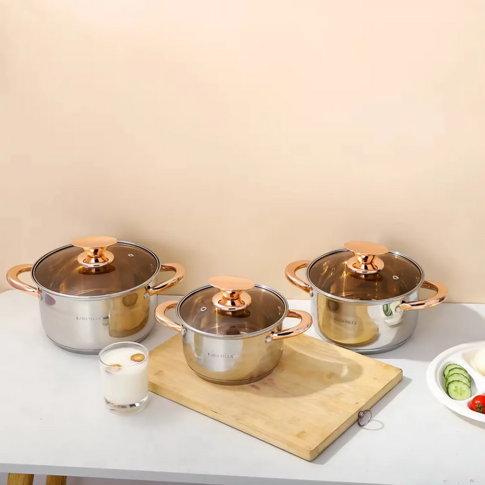 JUEGO OLLAS BATERÍA DE COCINA ACERO QUIRÚRGICO 6 PCS TAPA ACERO PLATEADO