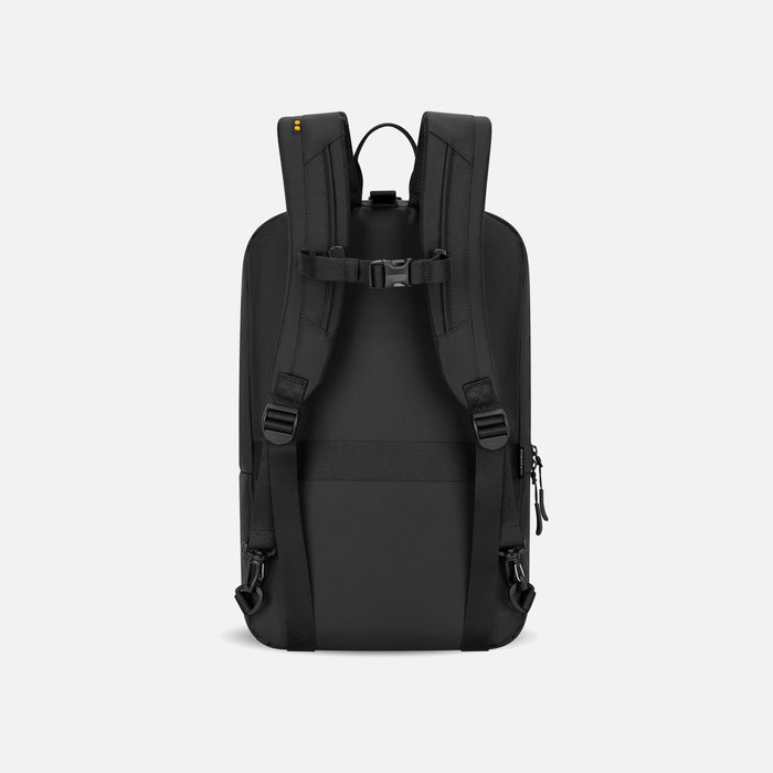 A Sherpani Juno Ciao Duffel Backpack, back view showing shoulder straps with buckle on white backdrop.   #color_ciao-print
