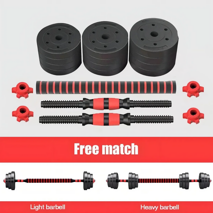 KIT 3 EN 1 MANCUERNAS AJUSTABLES 20KG CON BARRA RECTA