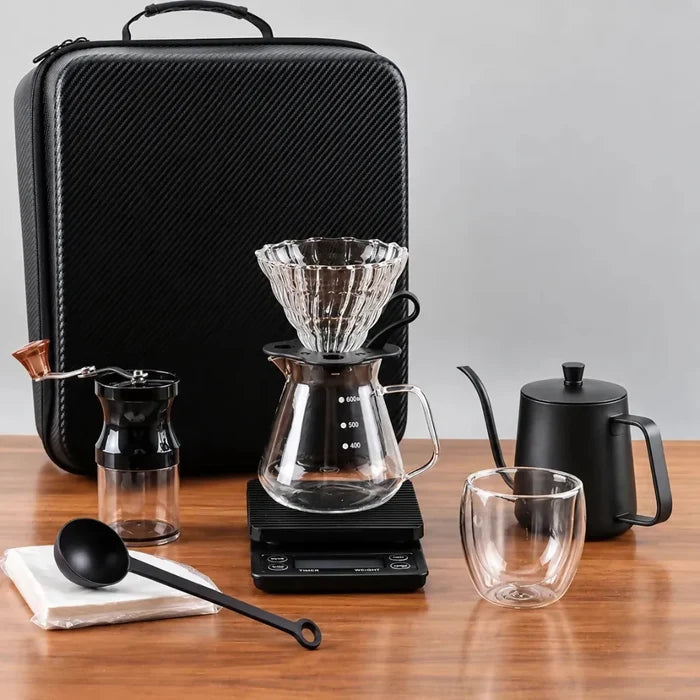 KIT CAFÉ PORTÁTIL MOLINO MANUAL GOTEO CUELLO CISNE 600ML
