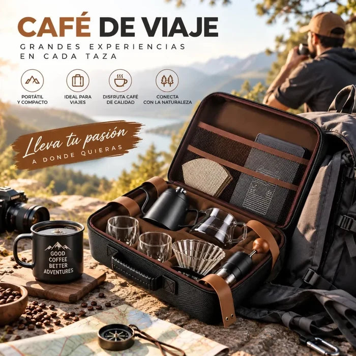 KIT CAFÉ PORTÁTIL MOLINO MANUAL GOTEO CUELLO CISNE 600ML