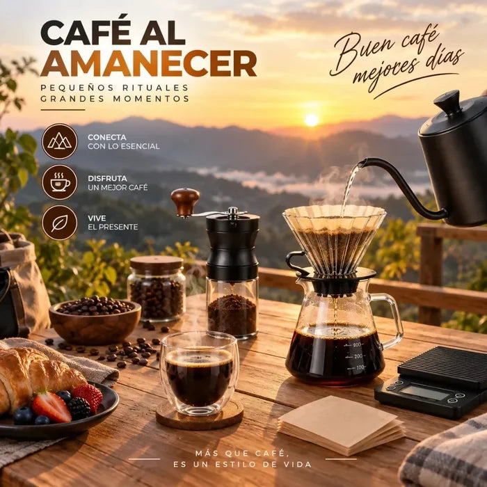 KIT CAFÉ PORTÁTIL MOLINO MANUAL GOTEO CUELLO CISNE 600ML