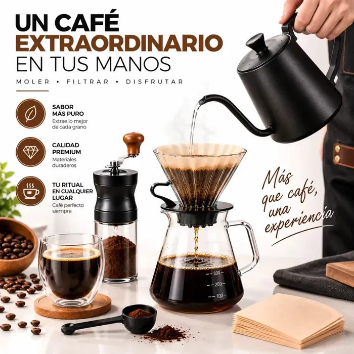 KIT CAFÉ PORTÁTIL MOLINO MANUAL GOTEO CUELLO CISNE 600ML
