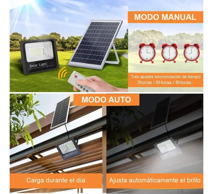 LÁMPARA REFLECTOR SOLAR 100W LED EXTERIOR IP66 PANEL SOLAR