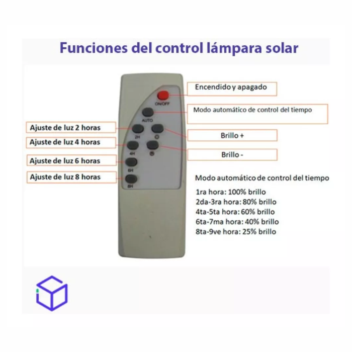LÁMPARA SOLAR LED CON CONTROL REMOTO 100W IMPERMEABLE CL750S
