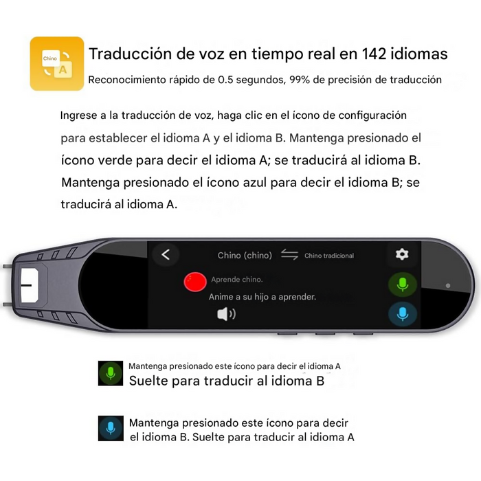 LÁPIZ PLUMA TRADUCTORA IDIOMAS TEXTO A VOZ 142 IDIOMAS B400 NEGRO