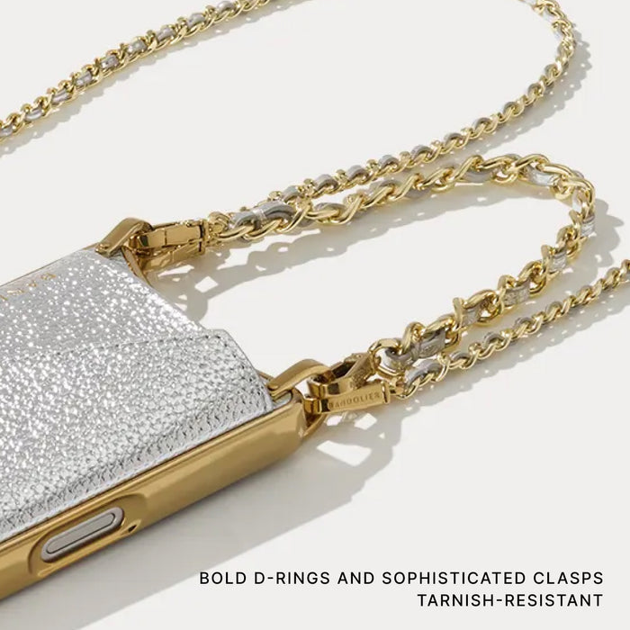 Lily Chrome Side Slot Leather Crossbody Bandolier Set - Metallic Silver/Chrome Gold