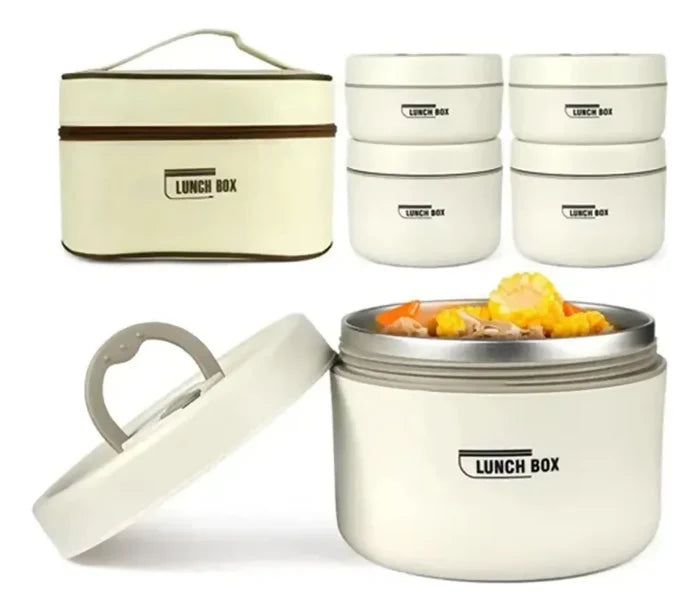 LONCHERA ACERO INOXIDABLE 4 RECIPIENTES ESTUCHE PREMIUM